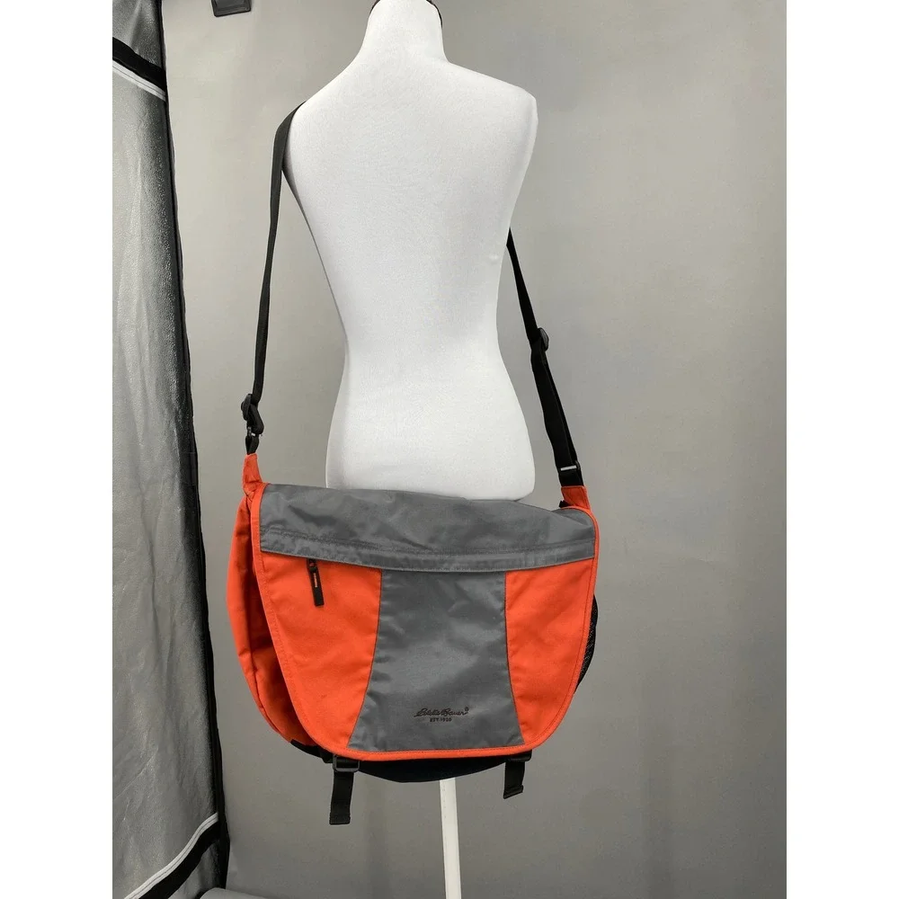 Eddie‎ Bauer Messenger Bag Unisex Orange Grey Crossbody Laptop Travel Utility